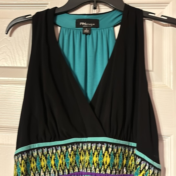 RNstudio black green purple and lime green v neck maxi dress size large - Picture 3 of 3